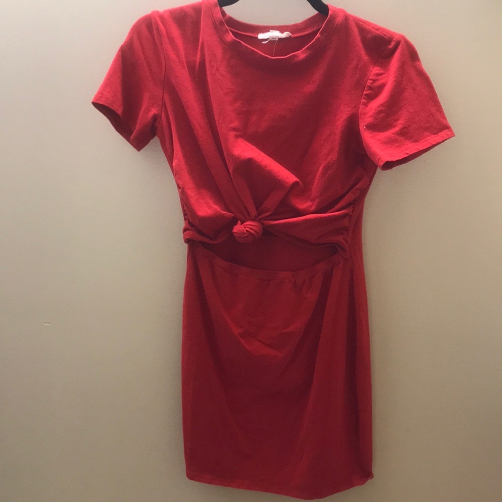 Red tie front tshirt dress